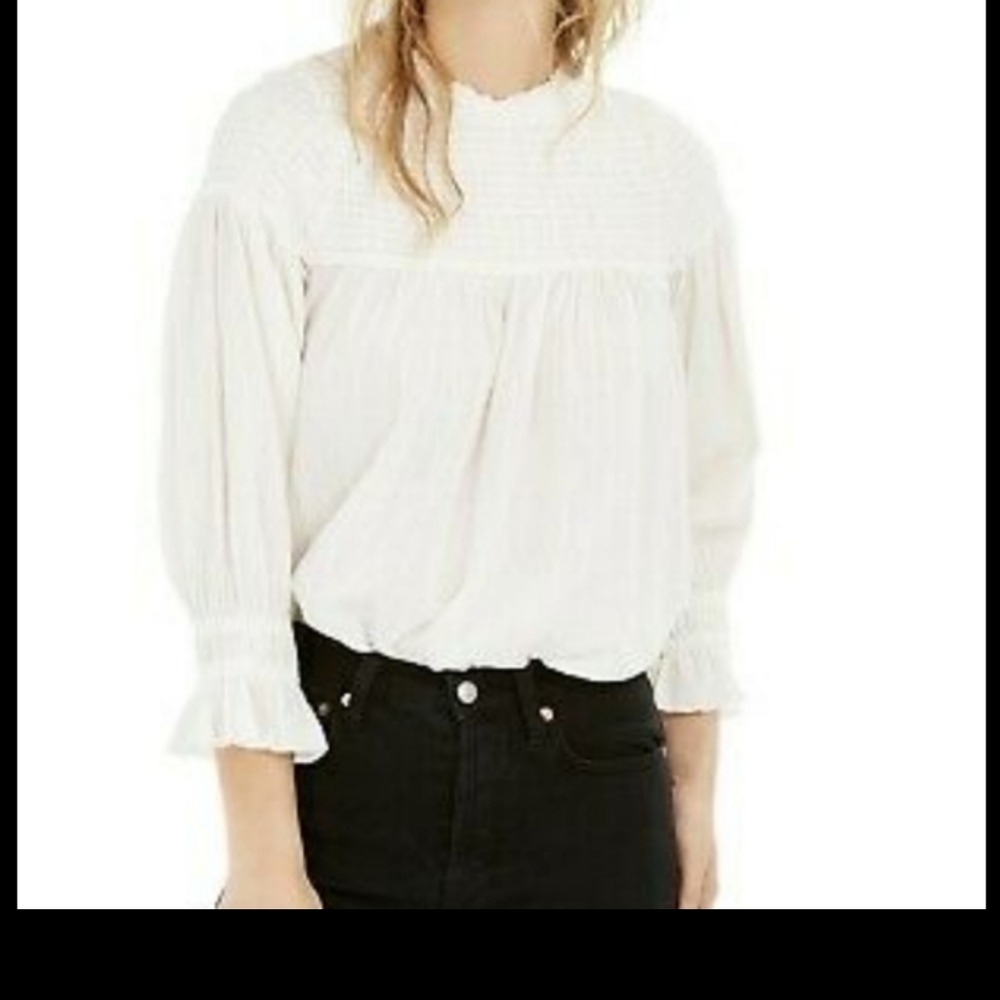 New 🎀 Free People Obi Mila Cotton smocked ruffled neck victorian style blouse